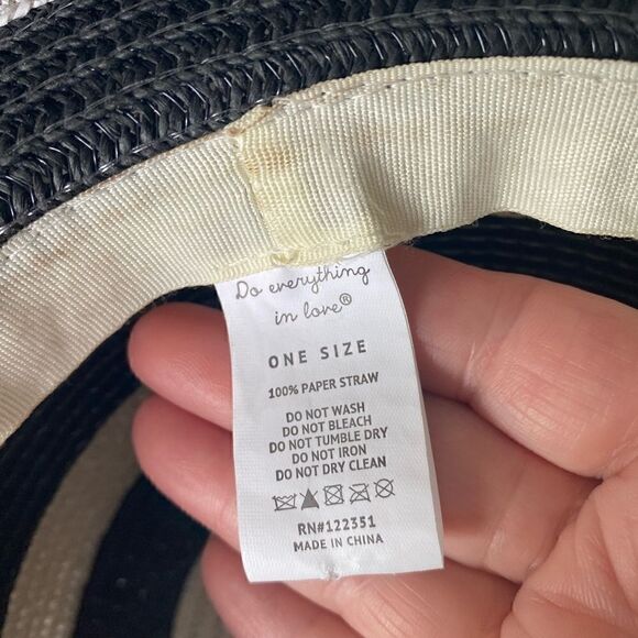 Straw hat black/white striped OS - Picture 4 of 5